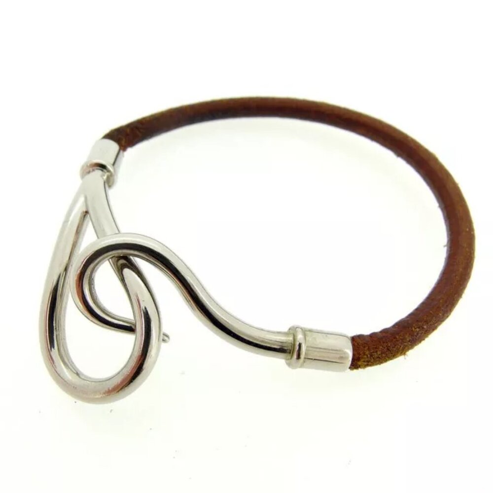 Hermes Bangle Bracelet Silver Brown Woman Authentic Used Y974